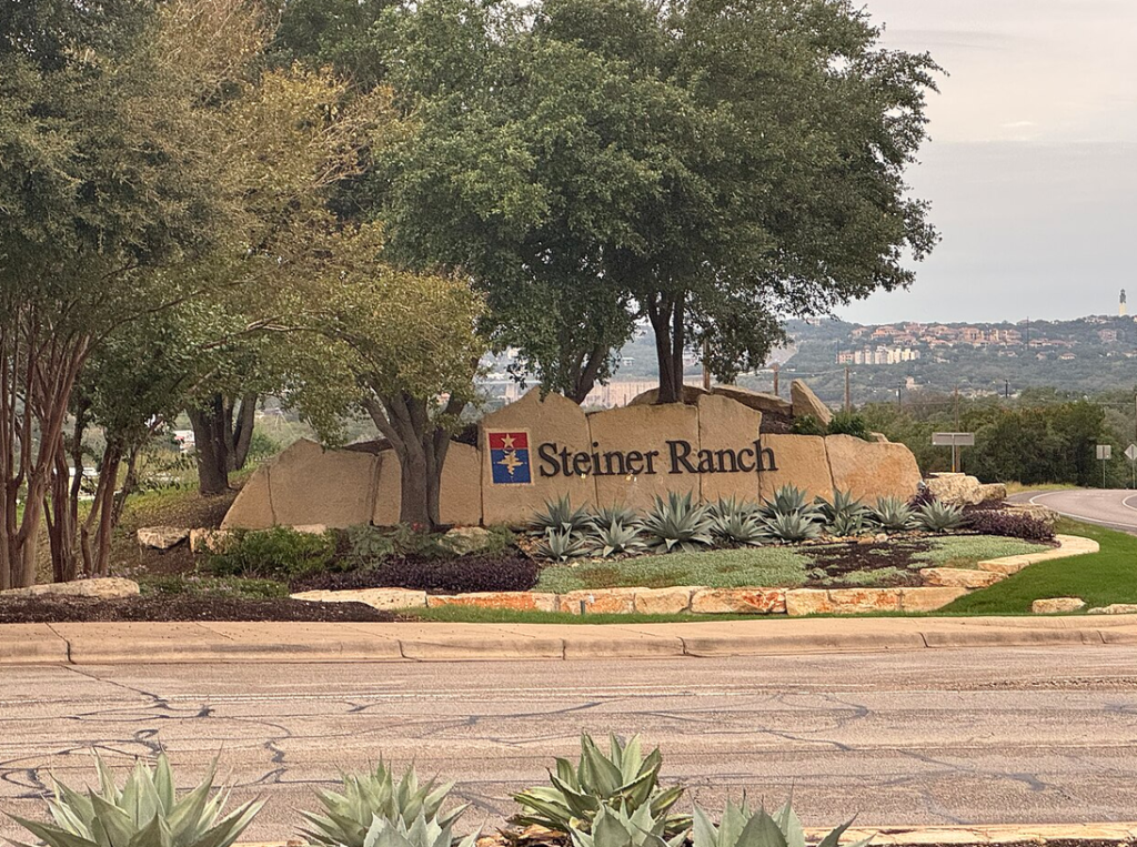 Steiner Ranch community entrance sign along RM 620